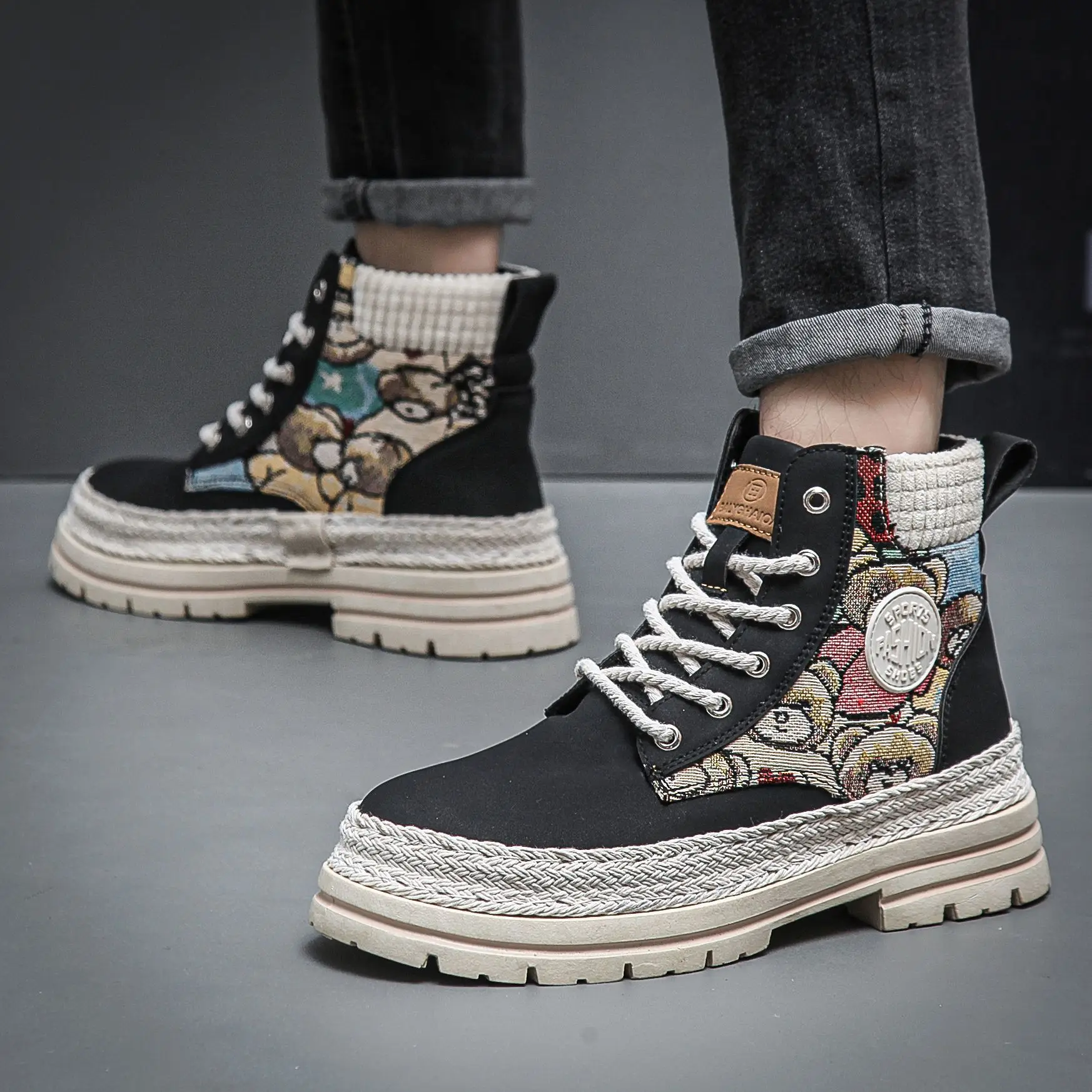 Mode für Männer Lederstiefel Designer Marke Sneakers Plattform Herren Knöchel Outdoor Motorradstiefel für Männer Große Größe 39-48_voghion.com