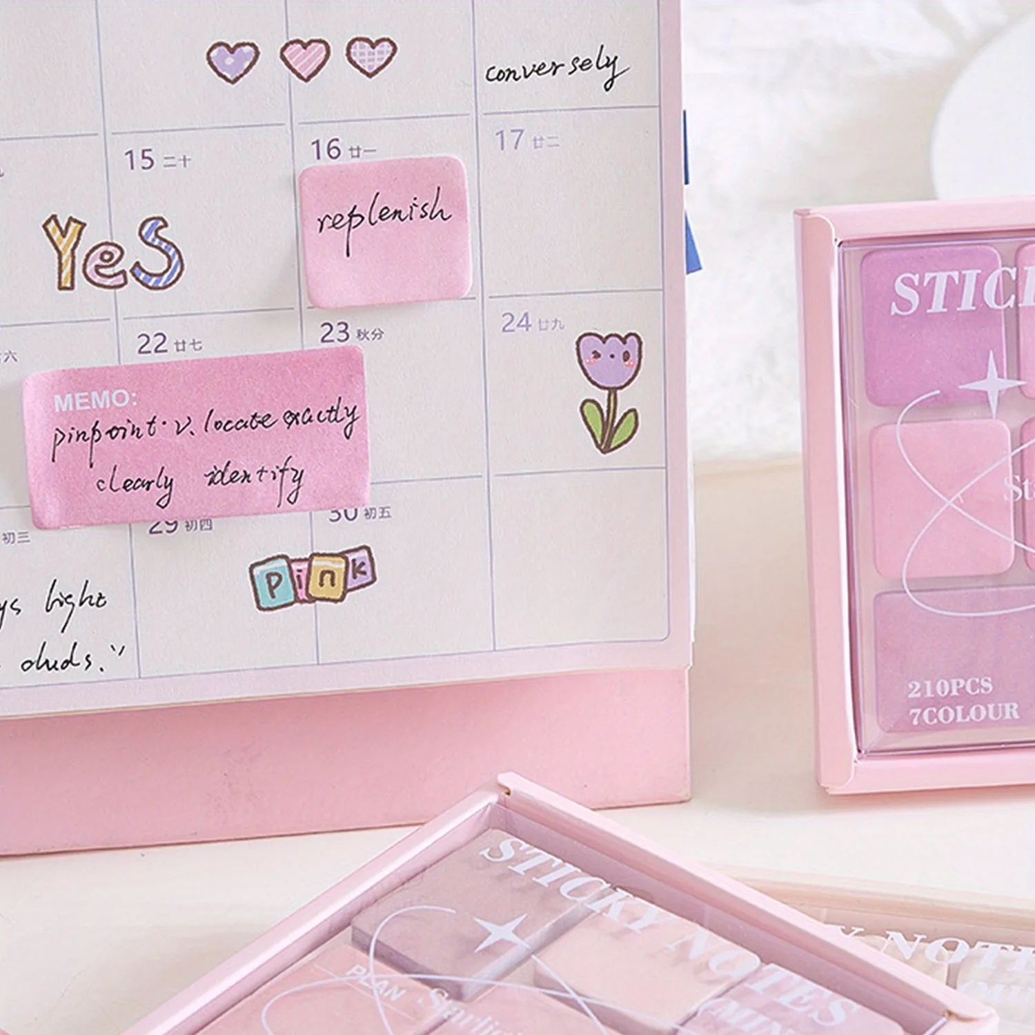 Vibrant Sticky Note Collection - 210 Sheets, Assorted Sizes & Colors, Round Corner Design