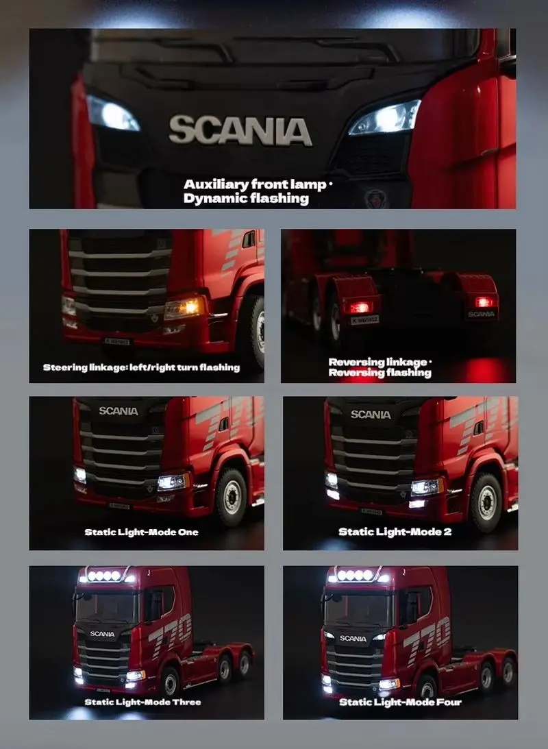 Remote control engineering car Huina Scania 770S trailer head alloy car model children's toy four-wheel drive ratio 501D 6
