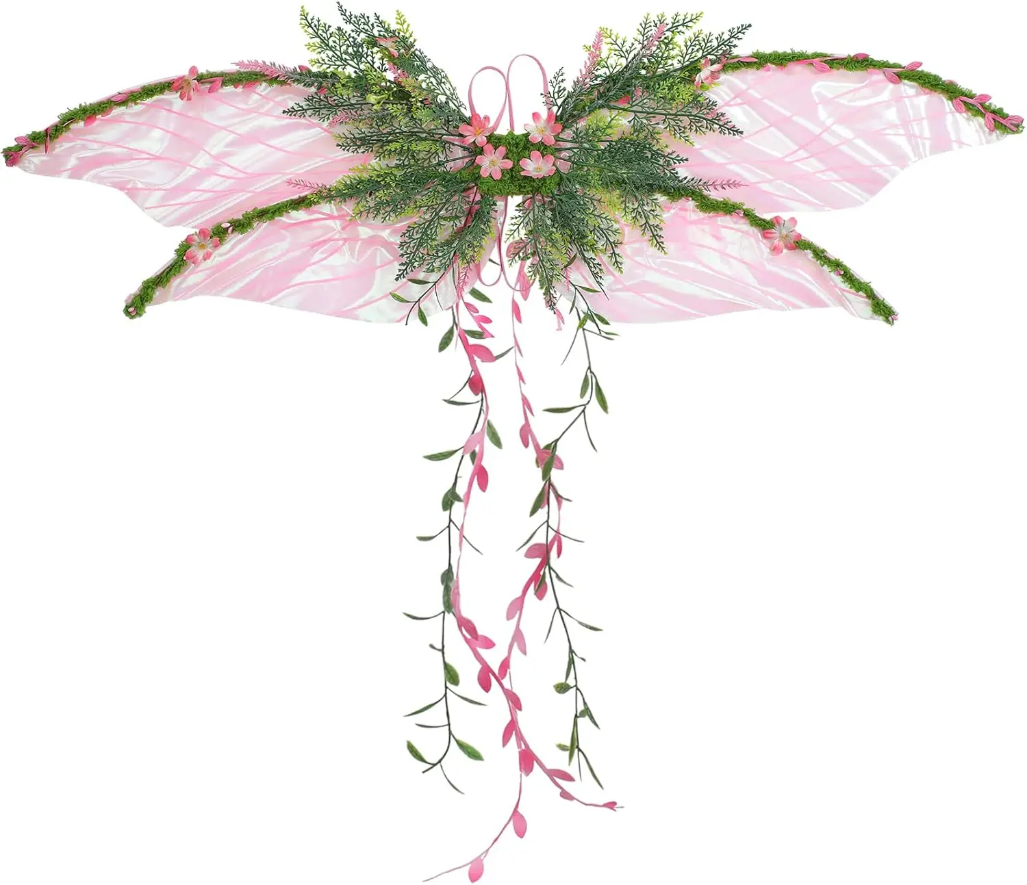 Lila Feenflügel für Erwachsene – Schmetterlingsflügel, Waldelfenflügel mit lila Blumen, Blättern und Ranken, Fotoshooting, Rollenspiele – Detail 13