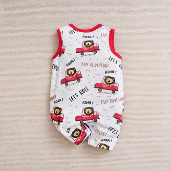 Newborn Clothing Cute Cartoon Animal Print Casual And Comfortable Soft Boy And Girl Summer Round Neck Sleeveless Baby Jumpsuit 4