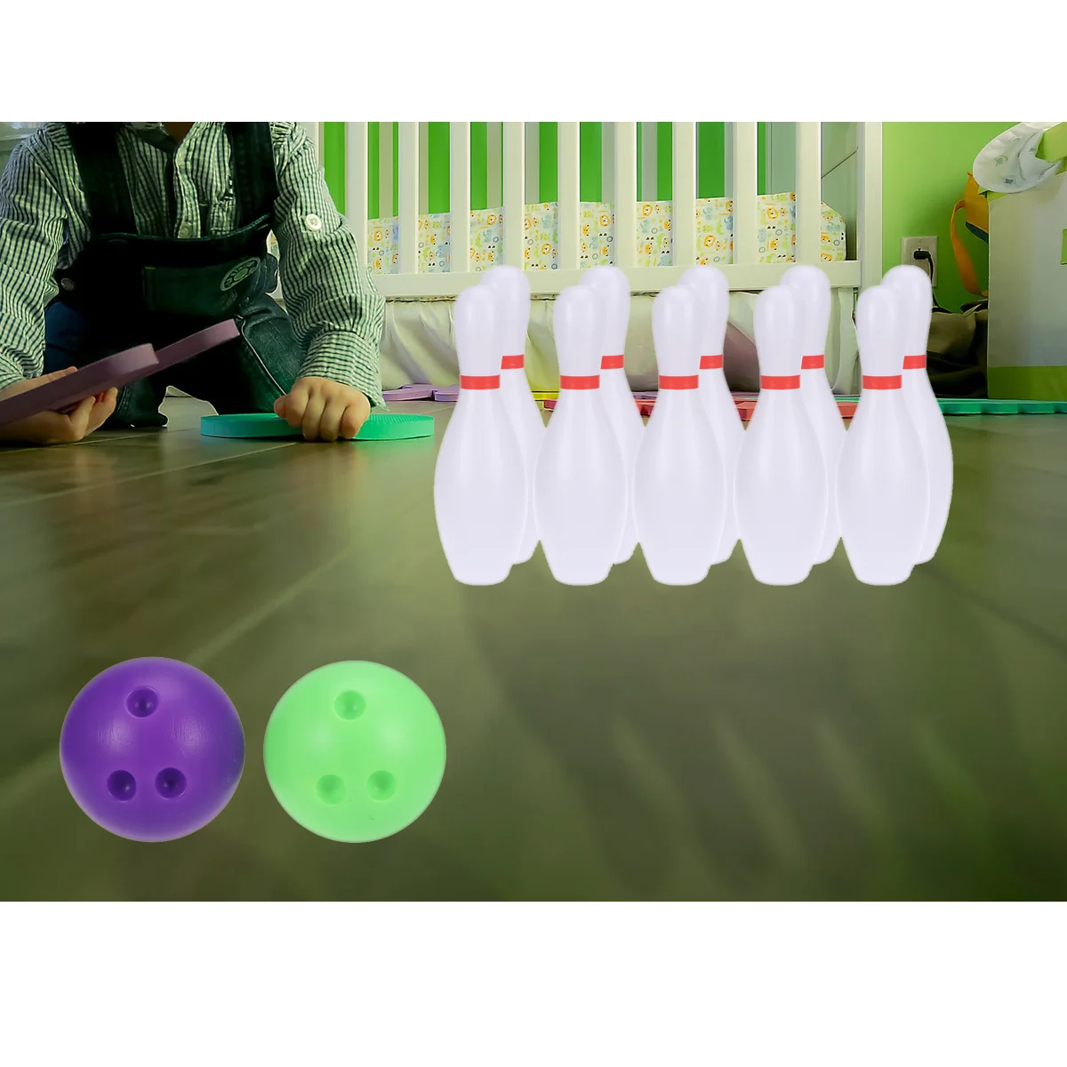 12pcs Large Size Bowling Play Sets Sports Bowling Games Toy for Children Kids (10pcs White + 2pcs Balls R