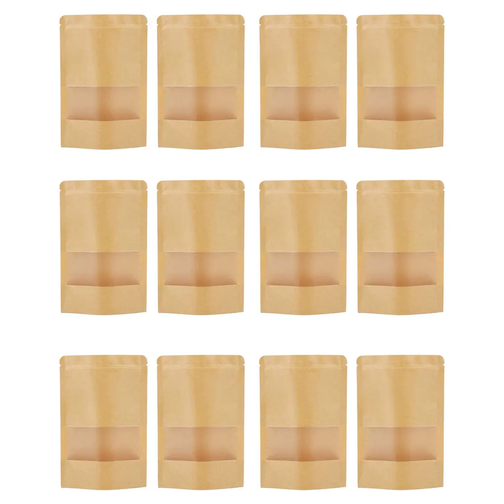 

50x стоячий бумажный пакет на молнии с большой емкостью, широкие пакеты из крафт-бумаги с окошком