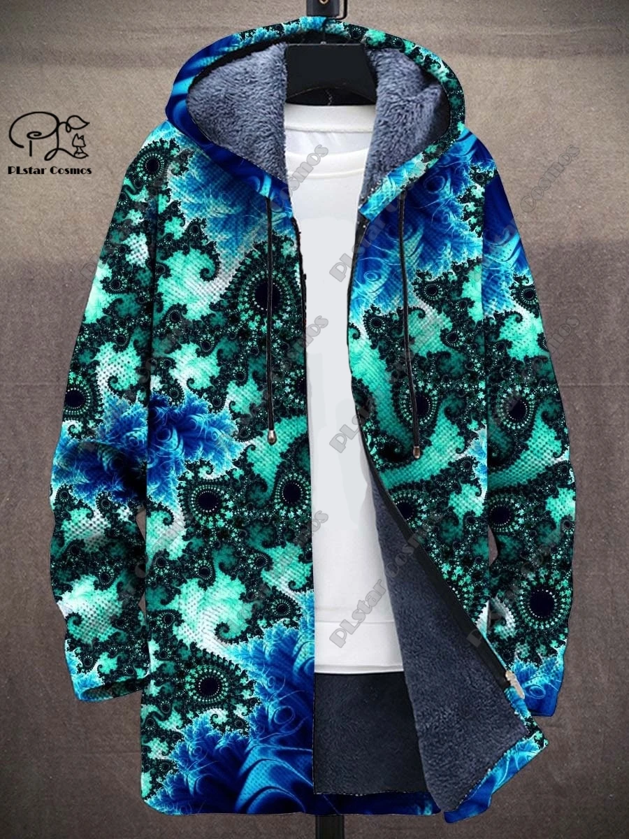 Stampa 3D Retro Series Colorful Art Print Composite Grey Velvet Hooded Zipper Jacket Winter Velvet Unisex Warm Jacket X-4