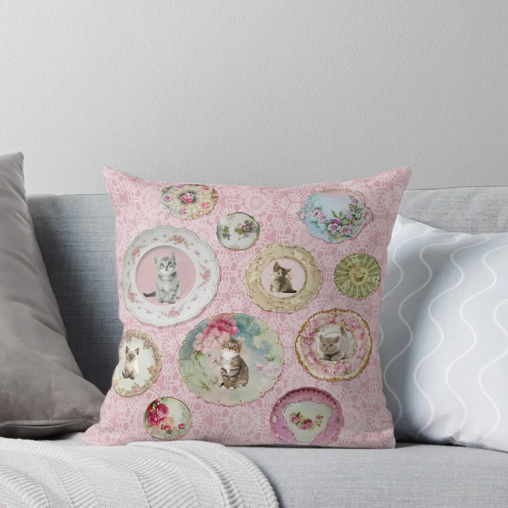 

Witchcraft School Kitten & Cat Plates on Umbridge Lace Throw Pillow pillow pillowcase Christmas Pillow Covers