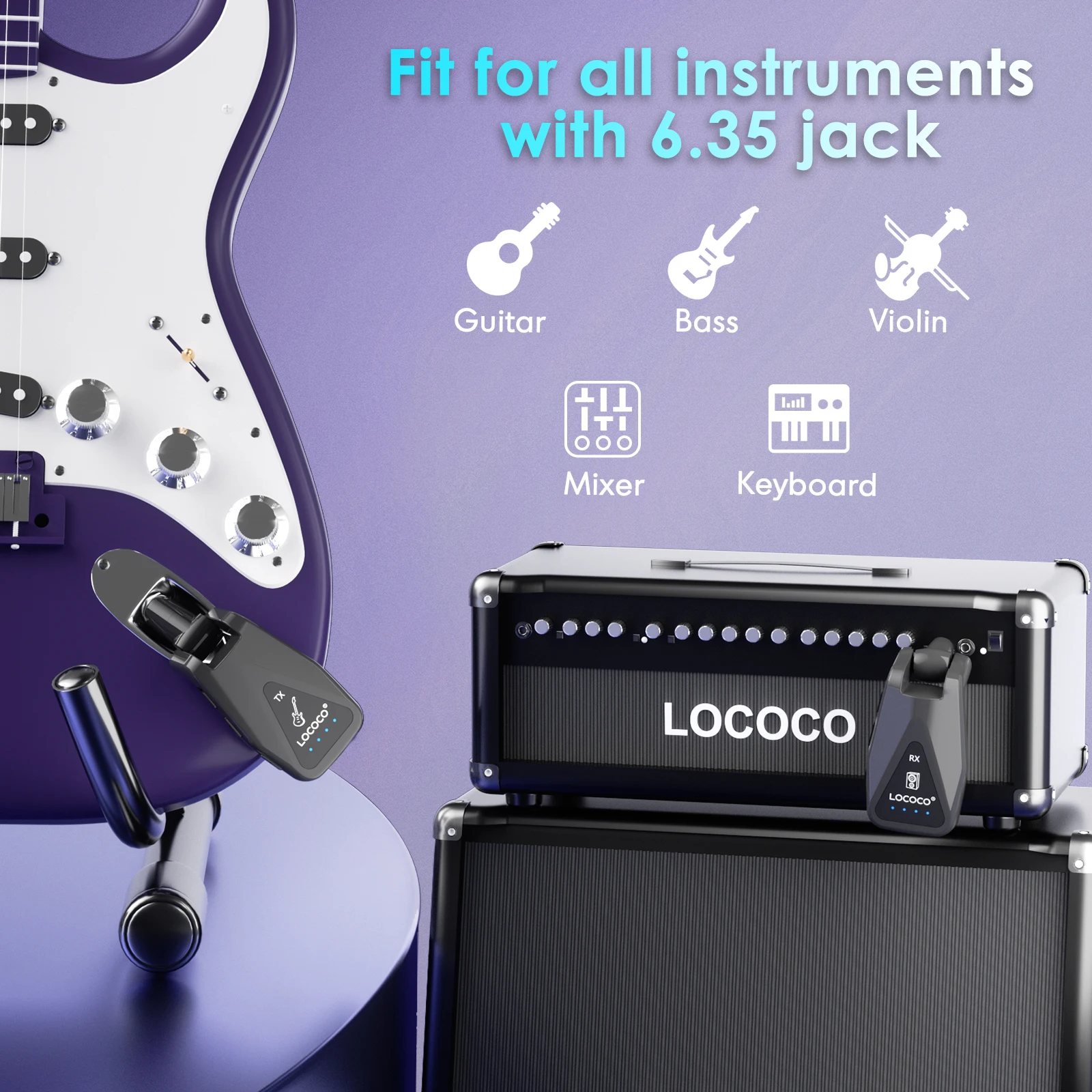 XIAOKOA 무선 기타 시스템, UHF 4 채널 무선 기타 송신기 및 리시버, 일렉트릭 기타 베이스 앰프용