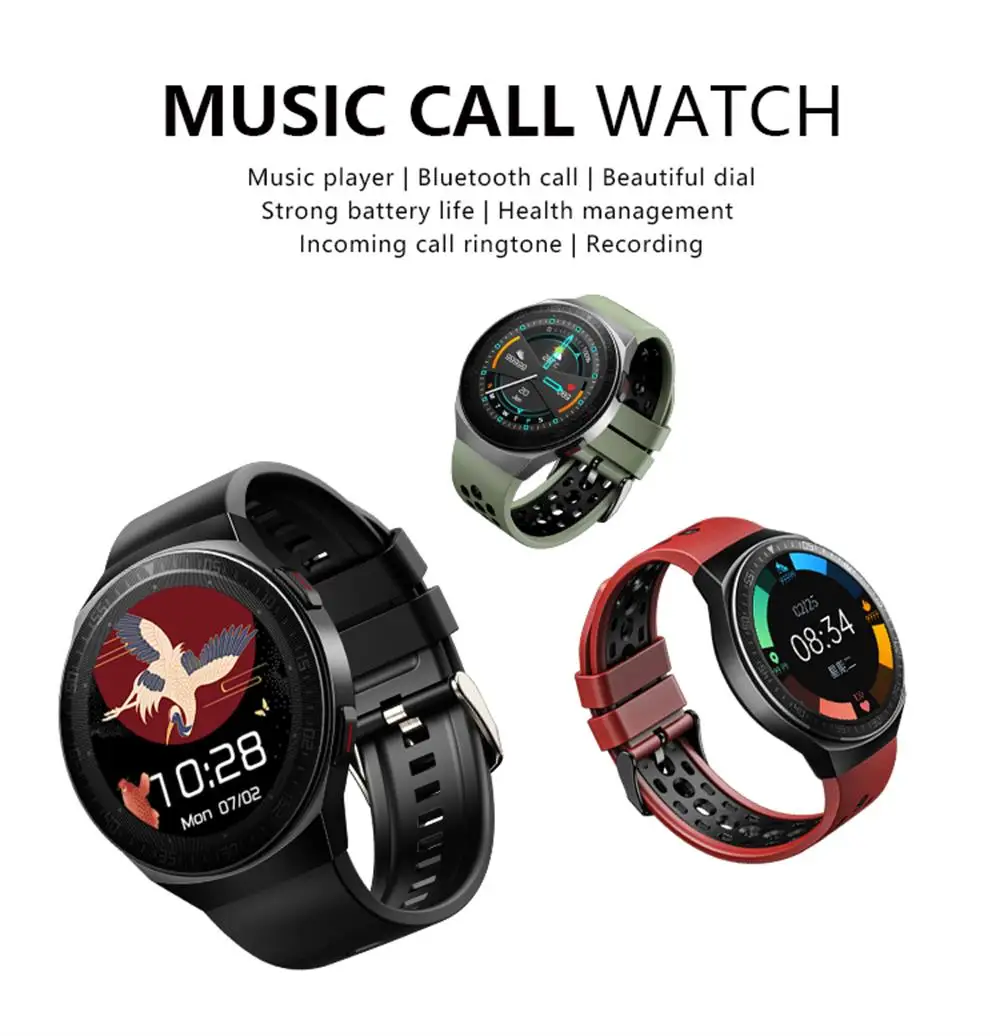 8G Memory Music MT3 Smart Watch Sound Record Storage Blue Tooth Call Smartwatch For Men Women Blood Pressure Fitness Tracker