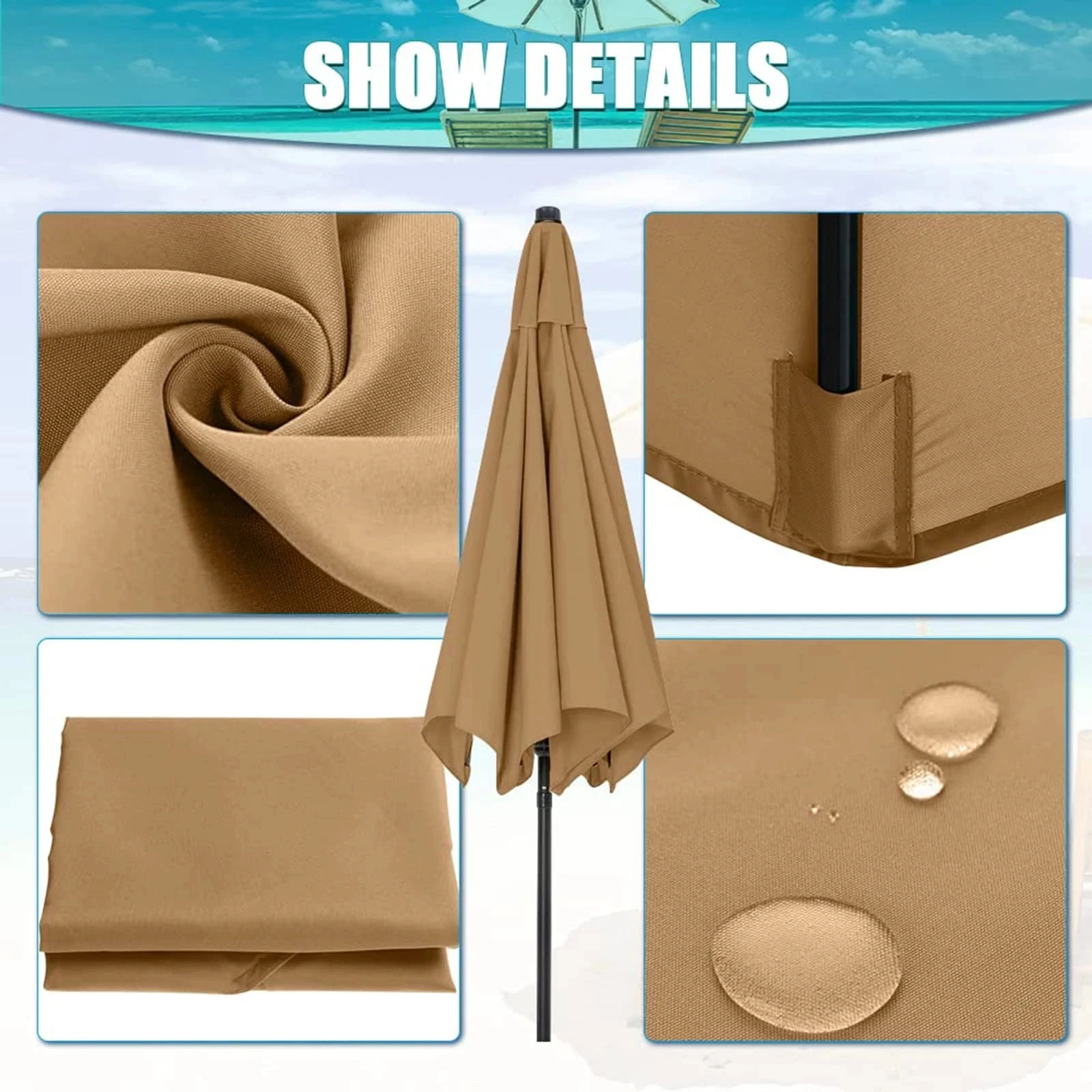 Sunshade Cloth Rib Polyester Sunshade Cloth Outdoor Patio Umbrella Surface Replacement Cloth Rainproof Sunshade