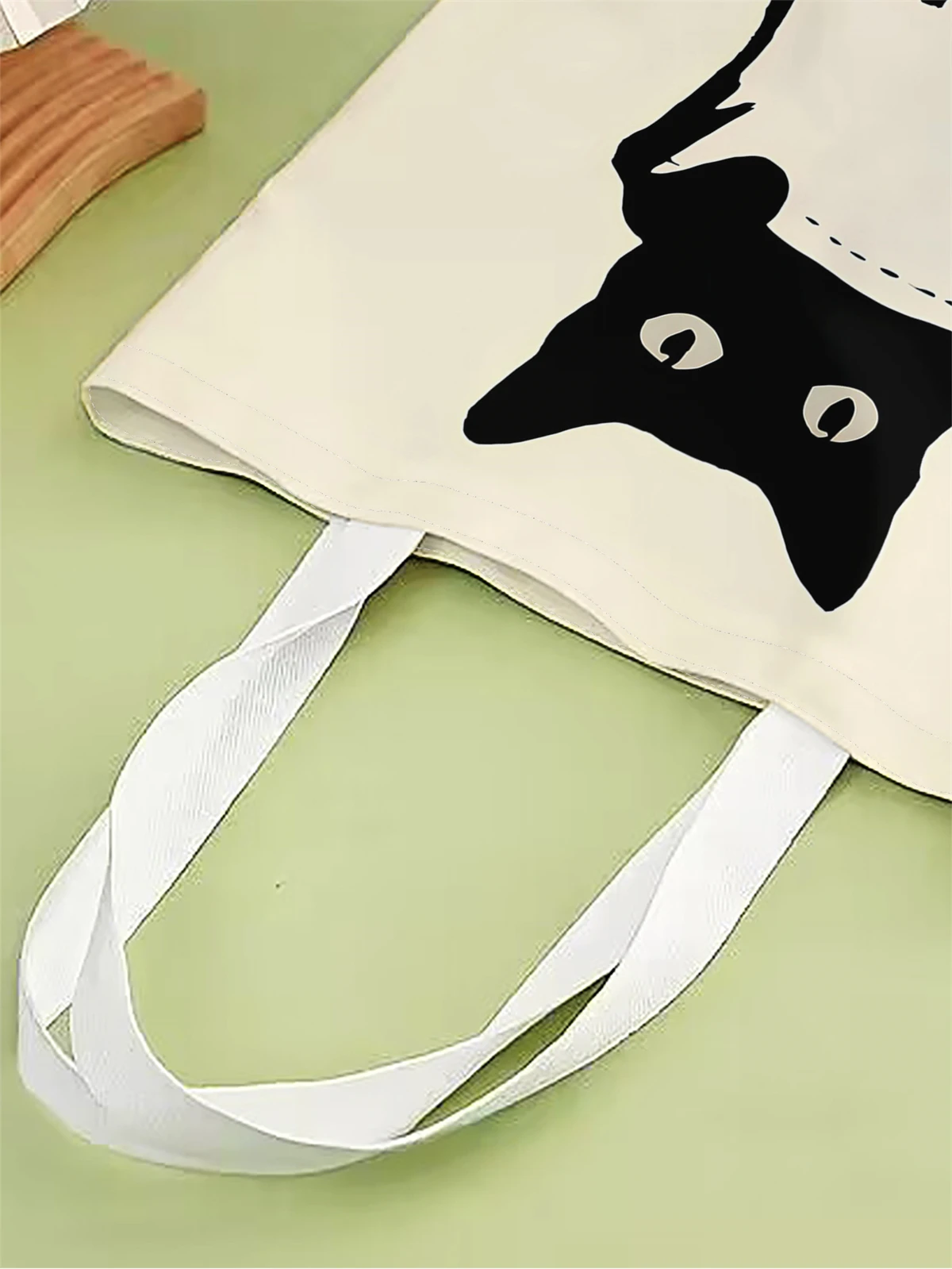 1pc,small black cat handbag, reusable fashionable handbag, multifunctional handbag, printed canvas shopping bag