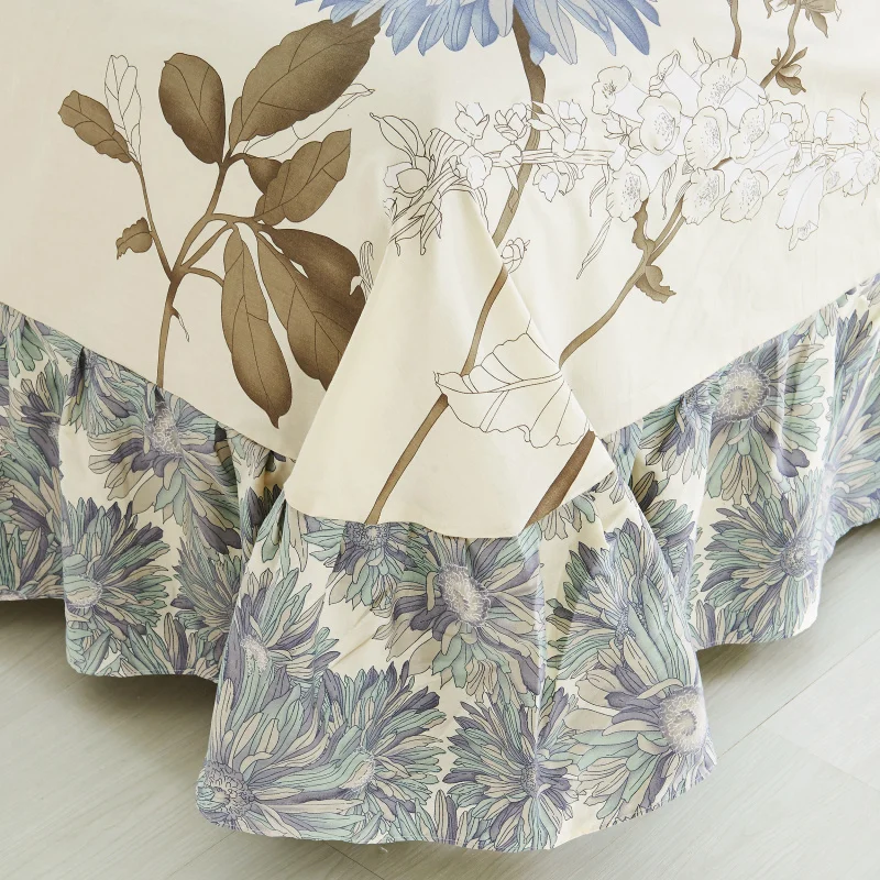 Vintage Floral Print Bed Skirt Set Ruffle Bedspread Mattress Cover Cotton Bedclothes Sheet Princess Style Bedding Bed Spreads 5