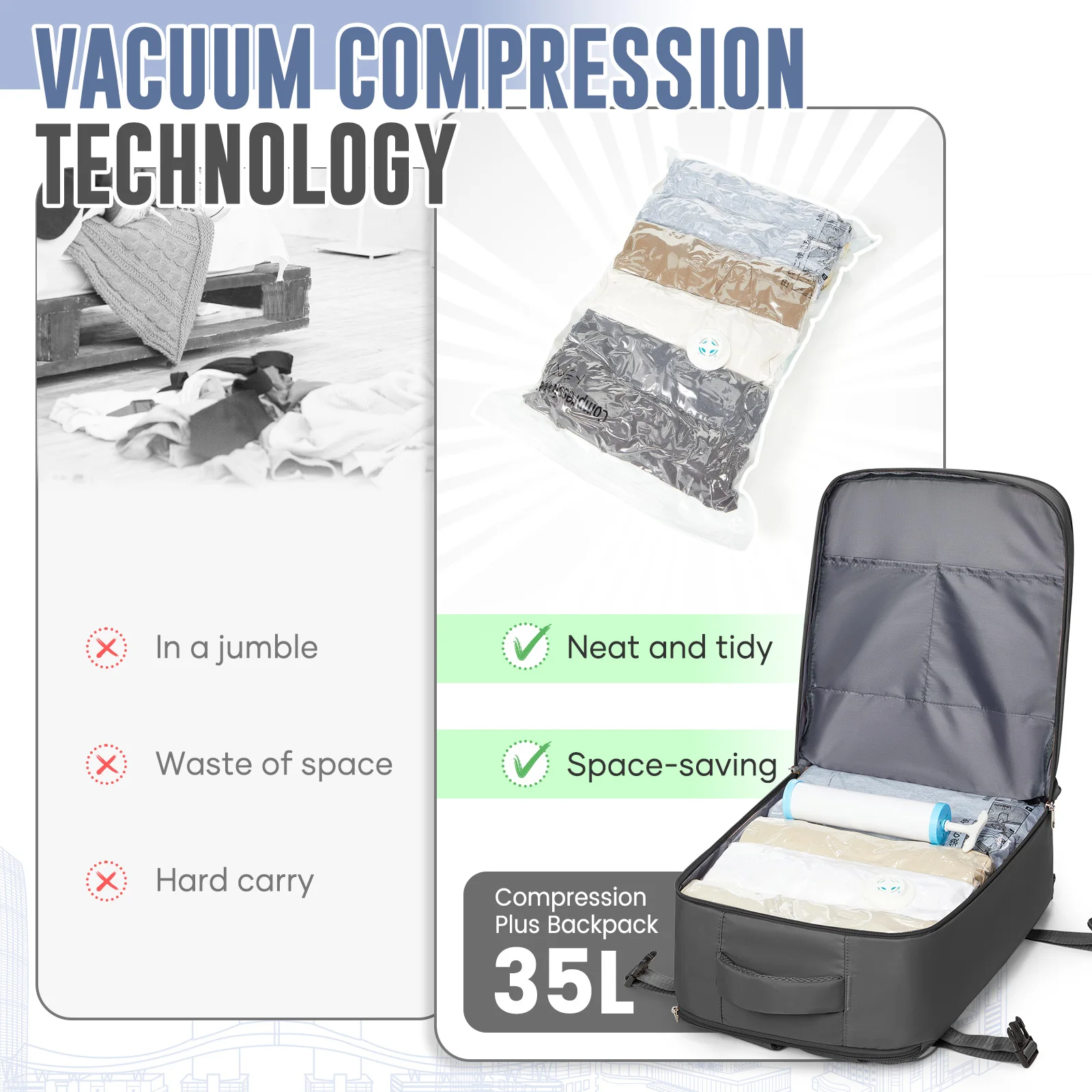 Organizer Clothes Storage Bag,Travel Shoulder Bag Vacuum Storage Bags Pump Travel Bag Travel Essentials Woman Bags Men Backpack