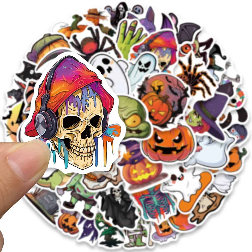 50pcs Funny Cartoon Pumpkin Ghost Skull Halloween Stickers