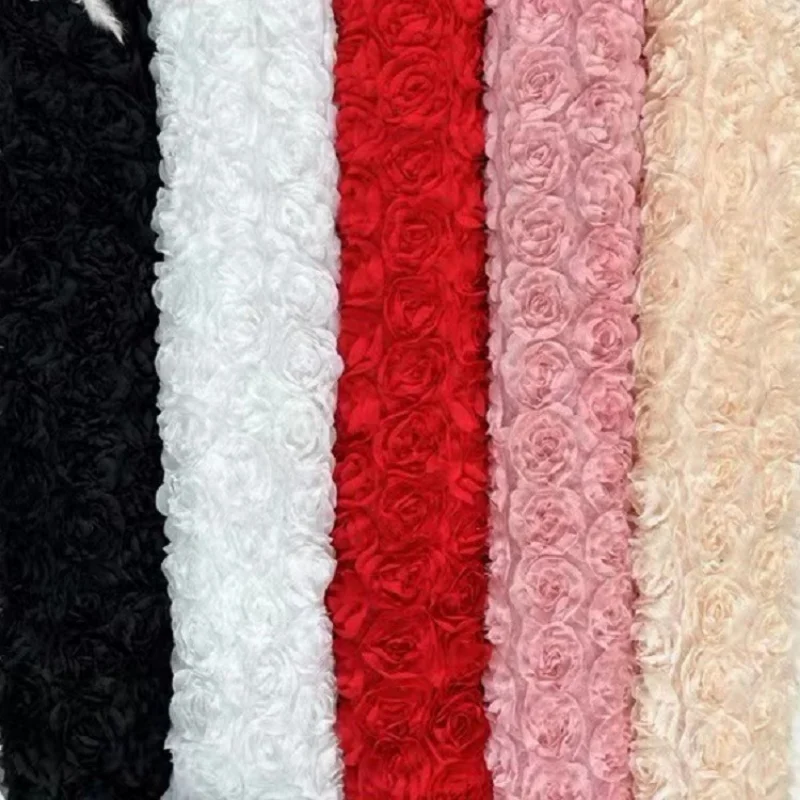 91x130cm weiße Rose bestickte Jacquard-Stoffe rosa schwarz Polyester Textil Stoff genäht Kleid Qipao Saum Spleiß material