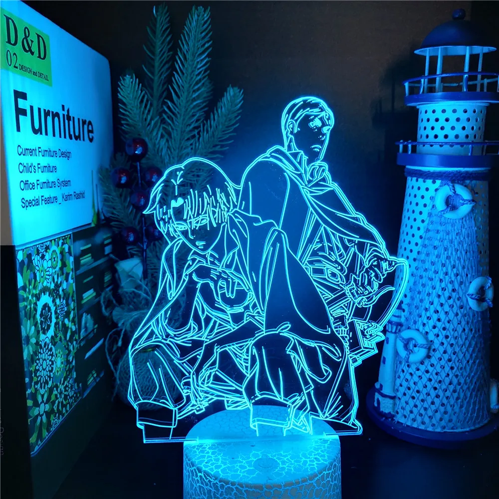 LEVI & ERWIN SMITH ATTACK ON TITAN 3D LED Night Light USB Powered Children Atmosphere Table Lamp Boy Gift Anime Room Decor WT