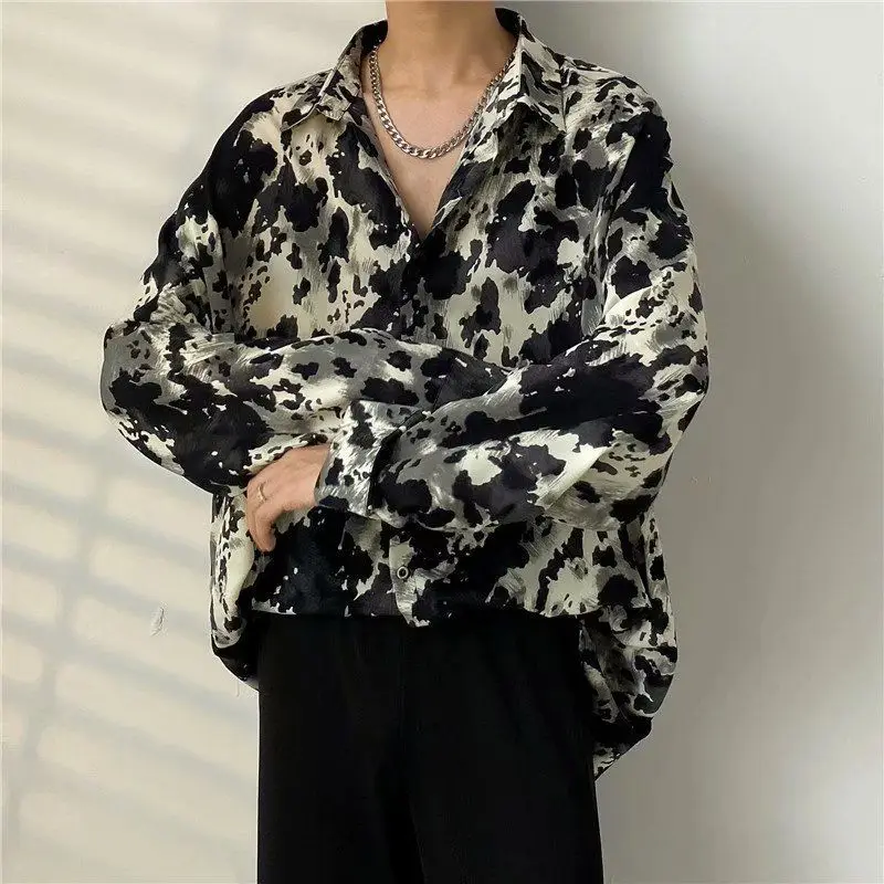 Spring Autumn New Y2K Casual Vintage Print Blouse Man Oversized Long Sleeve Shirt All Match Fashion Tops Streetwear Male Clothes
