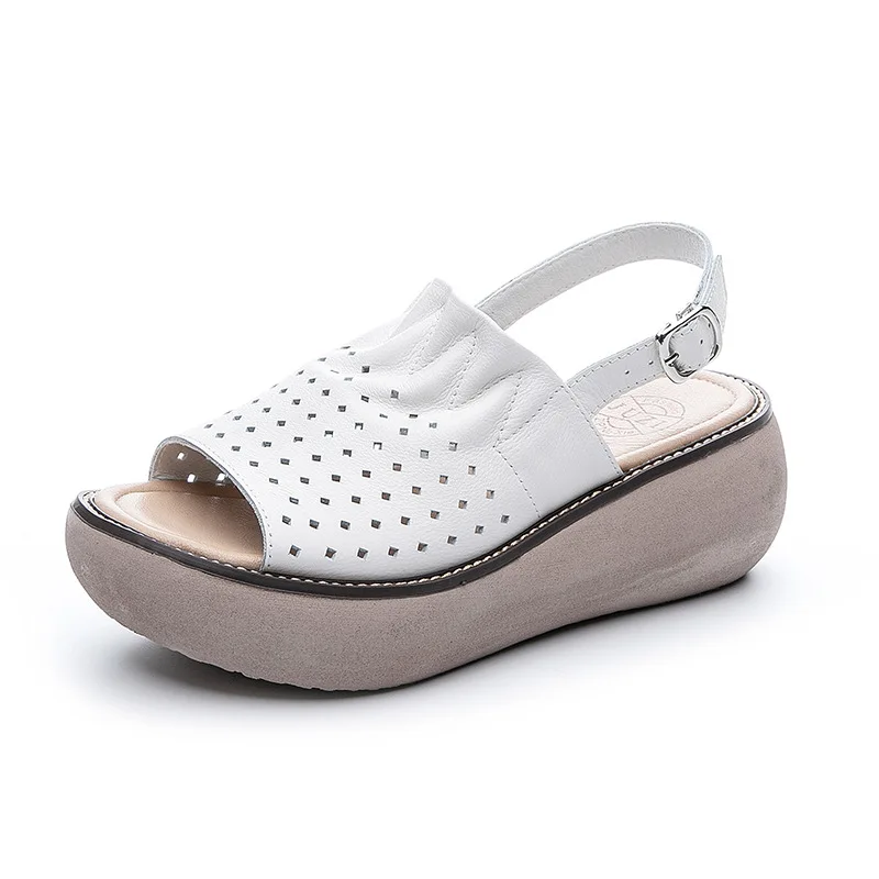 

GKTINOO Summer Wedges Platform Sandals Fashion Genuine Leather Shoes Ladies Casual Peep Toe Soft Comfortable Sandalias De Mujer