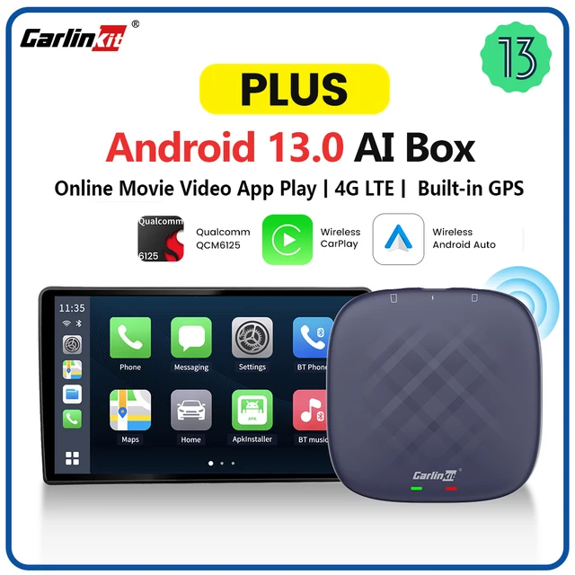 Carlinkit CarPlay Ai TV Box Plus Android13 8+128GB QCM 8-Core 665 6125 Wireless CarPlay Android Auto Support Watch Videos 4G LTE