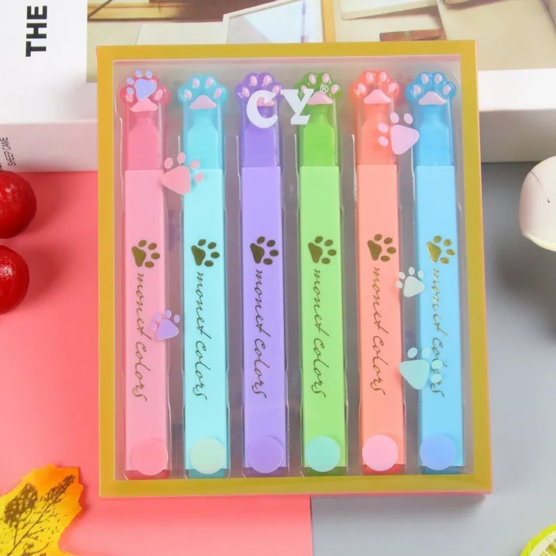 1 Set/6 Piece Lytwtw의 고양이 발톱 쓰기 창의력 캔디 6 색 귀여운 아트 마커 낙서 펜
