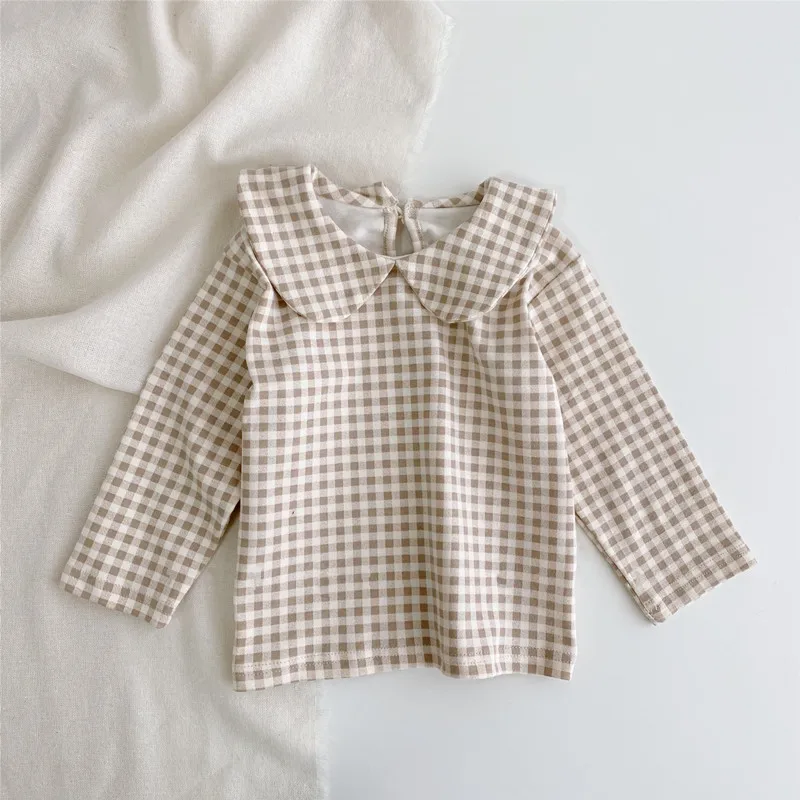 2025 Autumn New Baby Long Sleeve Cotton T Shirts Infant Plaid Floral Cute Girls Tops Kids Versatile Casual Lapel Bottoming Shirt - Image 4