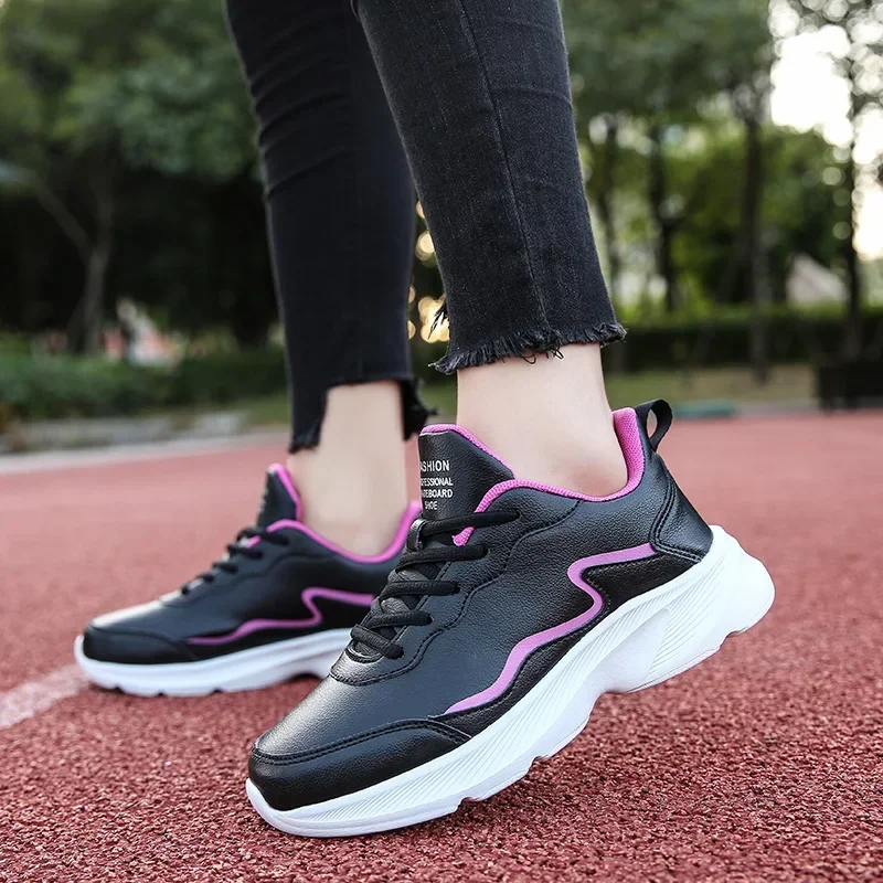Waterproof Autumn Running Shoes Women Leather Non-slip Casual Sneakers Ladies Lightweight Fitness Walking Shoes
