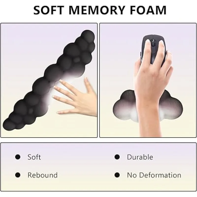2 PCS Keyboard Cloud Wrist Rest, Memory Foam Keyboard Palm Rest with Non-Slip Base Ergonomic Keyboard Wrist for Pain Relief 2