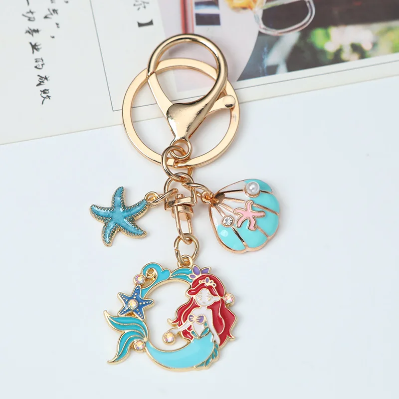 מחזיק מפתחות חוף כוכב הים צדפה תיקים צמידי מפתחות מקסימים עם דג מרמייד תכשיטי אופנה חוף מחזיק מפתחות llaveros