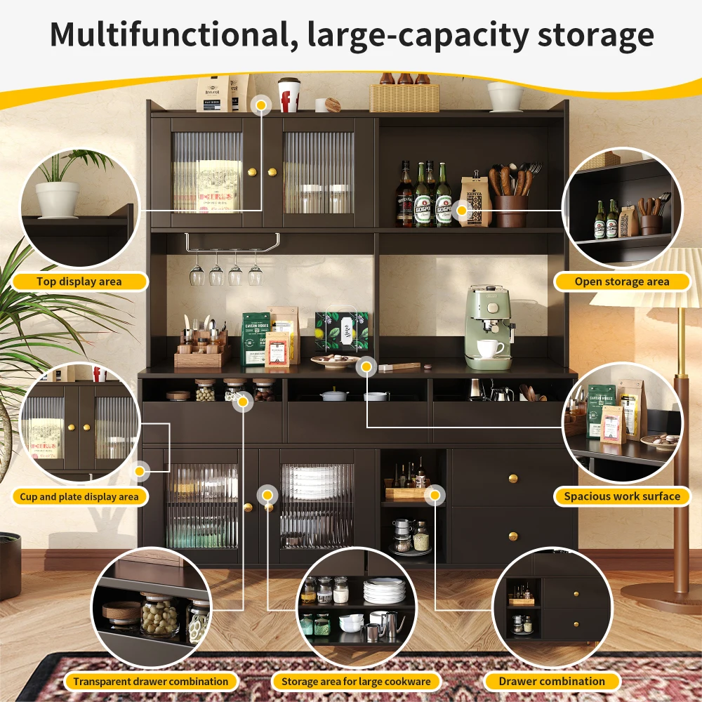 Eleganter Restaurantschrank in Weiß und Gold, Aufbewahrungsschrank mit Changhong-Glastür und Weinglasregal, Home-Barmöbel – Detail 27
