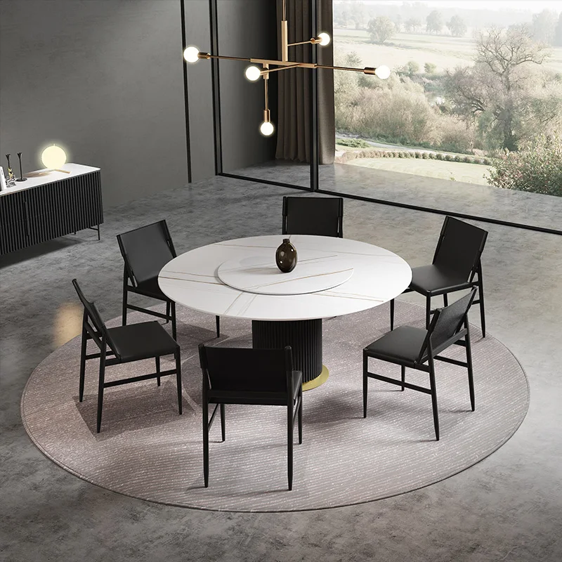 

Italian Light Luxury Stone Plate Dining Table with Turntable Household Modern Multi-Functional Marble