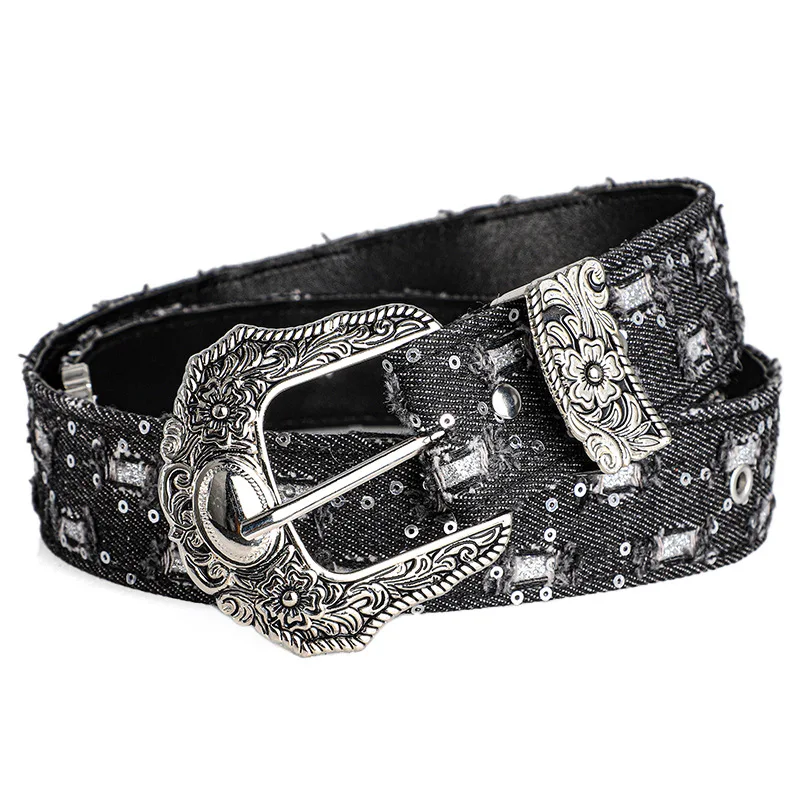 Damen-Gürtel im Retro-Casual-Trend mit Strass-Schnalle, Street-Ripped-Denim-Stil, Punk-Rock, vielseitiges Modeaccessoire, für Männer und Frauen – Detail 8