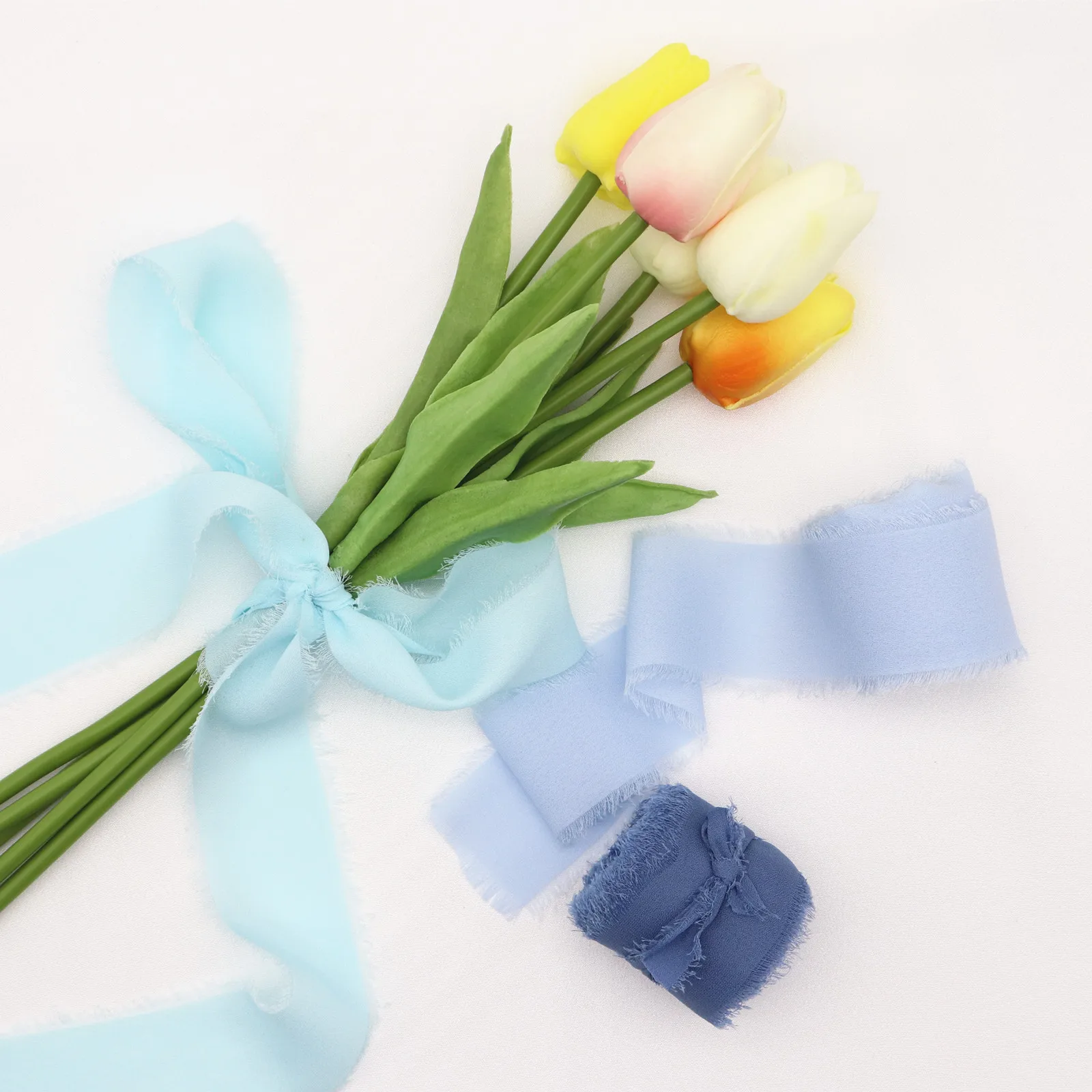 PURVONNIE 4 Rolls Fringe Silk Chiffon Ribbon 1.5 x 7Yd,Handmade Chiffon  Frayed Ribbon for Gifts Wrapping,DIY Crafts,Table Place Cards,Bridal