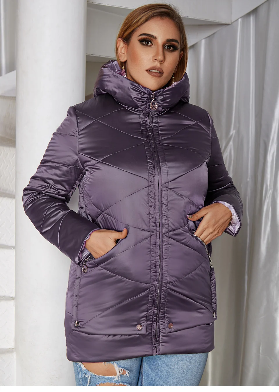 2022 Astrid winter jacket women Plus Size ontrast color Waterproof fabric with cap thick cotton clothing warm women parka M-2090