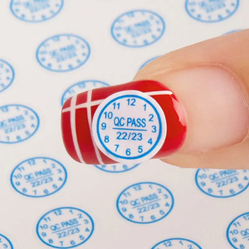 2023 Nuova Versione Di Qc Pass Carta Fragile Adesivo Autoadesivo Spot Etichetta Di Protezione Ambientale Sfondo Bianco Parola Blu