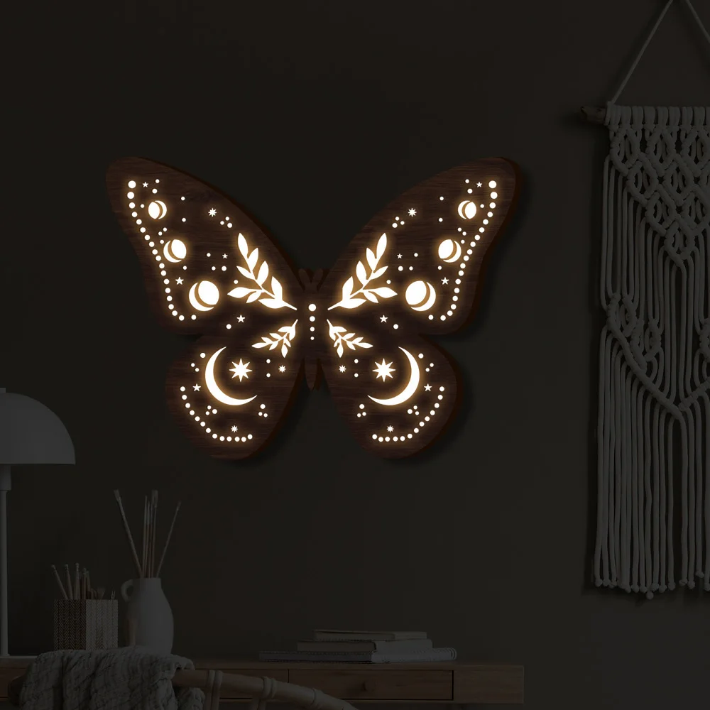 

3D Nordic Wooden Crafts Ornament Wooden Animal Crafts Decor Light-up Carved Sign Plaque Statue Crafts Home Party Ornaments FU
