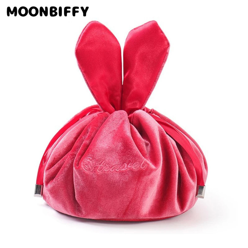 Fashion Rabbit Ear Velvet Soft Lazy Cosmetic Bag Portable