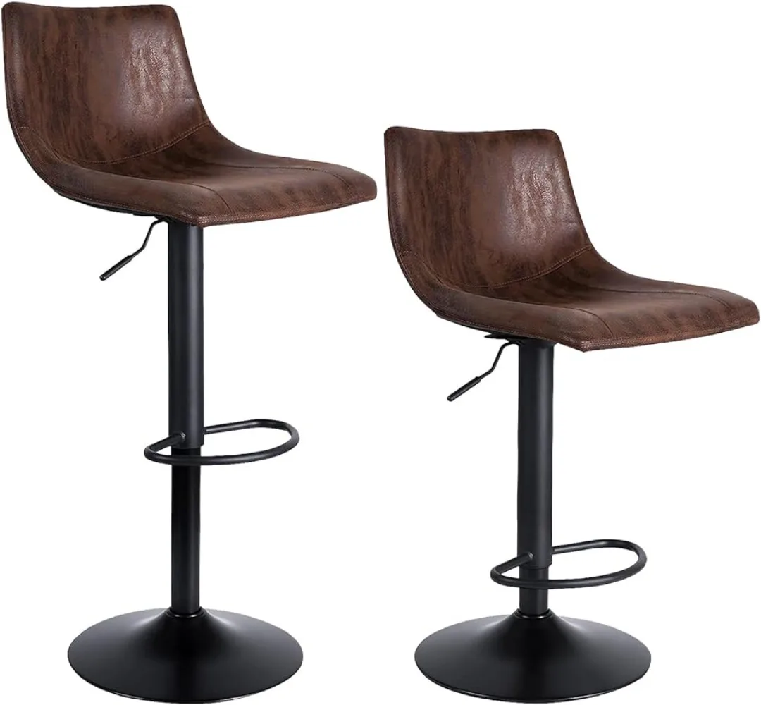 

Bar Stools Set of 2-360° Swivel Barstool Chairs with Back, Adjustable Height Bar Chairs, Retro Brown