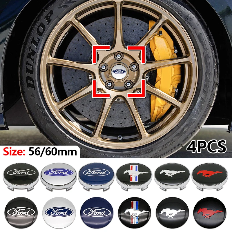 4개입 3D 56mm 허브 커버 센터 스티커 60mm 포드 로고 휠 센터 허브 커버 자동차 림 고정 방진 배지 커버 스티커