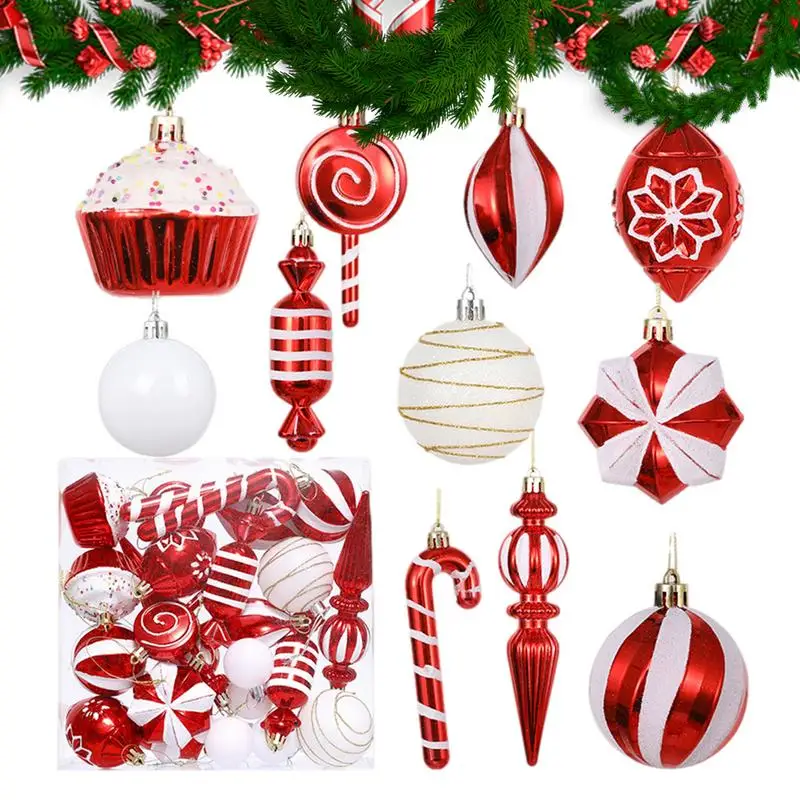 

Candy Christmas Tree Ornaments Candy Canes Ball Pendants 24pcs Shatterproof Aesthetic Vibrant Tree Christmas Tree Ball Ornaments