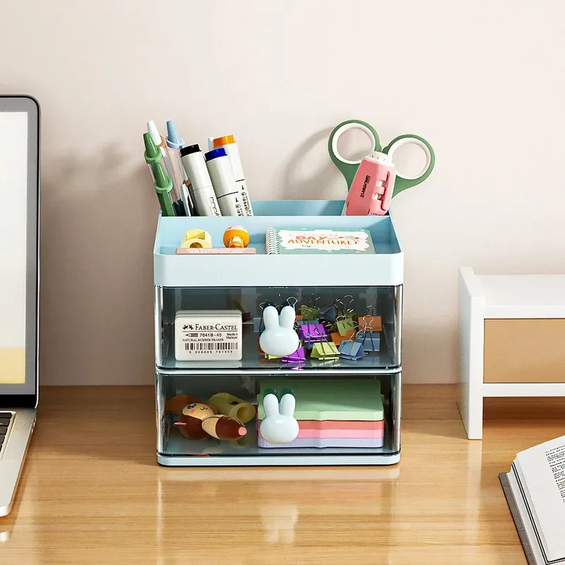 Compact Desk Organizer with Drawer: Stylish Office and Makeup Storage Solution