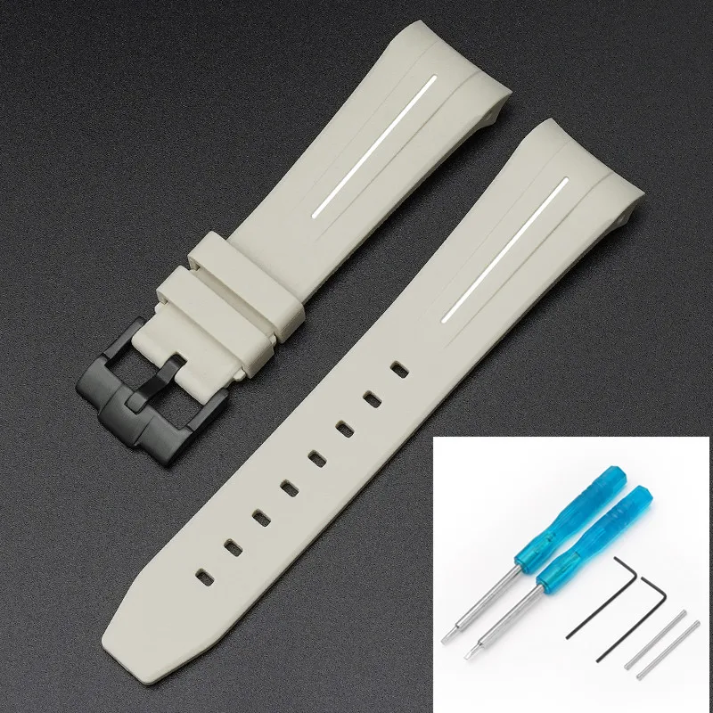 Premium Rubber Strap with Stainless Steel Buckle - 22mm Curved Interface Watch Band