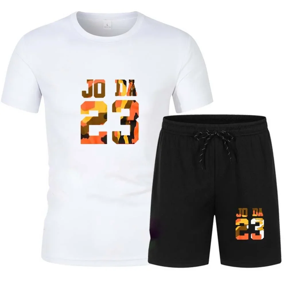 

Мужской спортивный комплект из футболки и шортов, комплект из дышащей футболки с коротким рукавом и принтом для отдыха, лето 2024