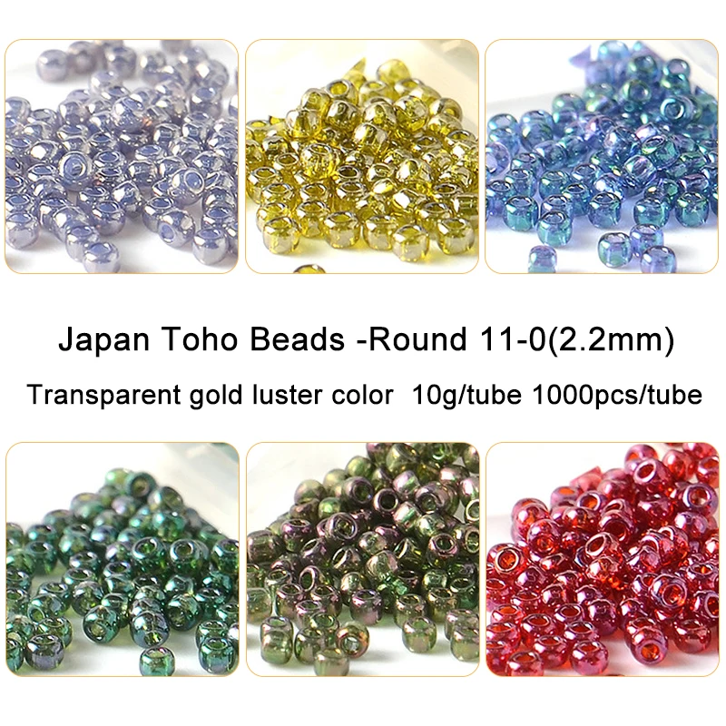 11/0 Japan TOHO Runde Perlen 2,2 mm Transparent Goldfarben Glanz 10g Glas-Saatperlen für Handarbeiten und Schmuckherstellung