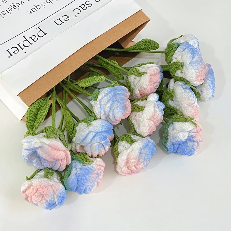 Hand-woven hand-held rose bouquet floral decoration Joker wool crocheted eternal flowers. artificial flowers cloth rose bouquet small rose diy family wedding decoration bouquets home furnishing floral decoration roses