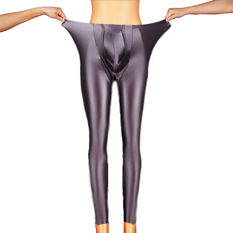 Men's Elastic Leggings Sexy Long Penis Pouch Underpants Male Underwear Elephant Bulge Shiny Glossy Pants