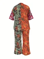 Boho Ethnic Print Two-Piece Set Women's Loose Top and Pants