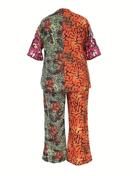 Boho Ethnic Print Two-Piece Set Women's Loose Top and Pants