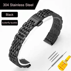 Elegant Stainless Steel Adjustable Watch Band - Premium Metal Strap in Multiple Sizes - 20mm (Black)
