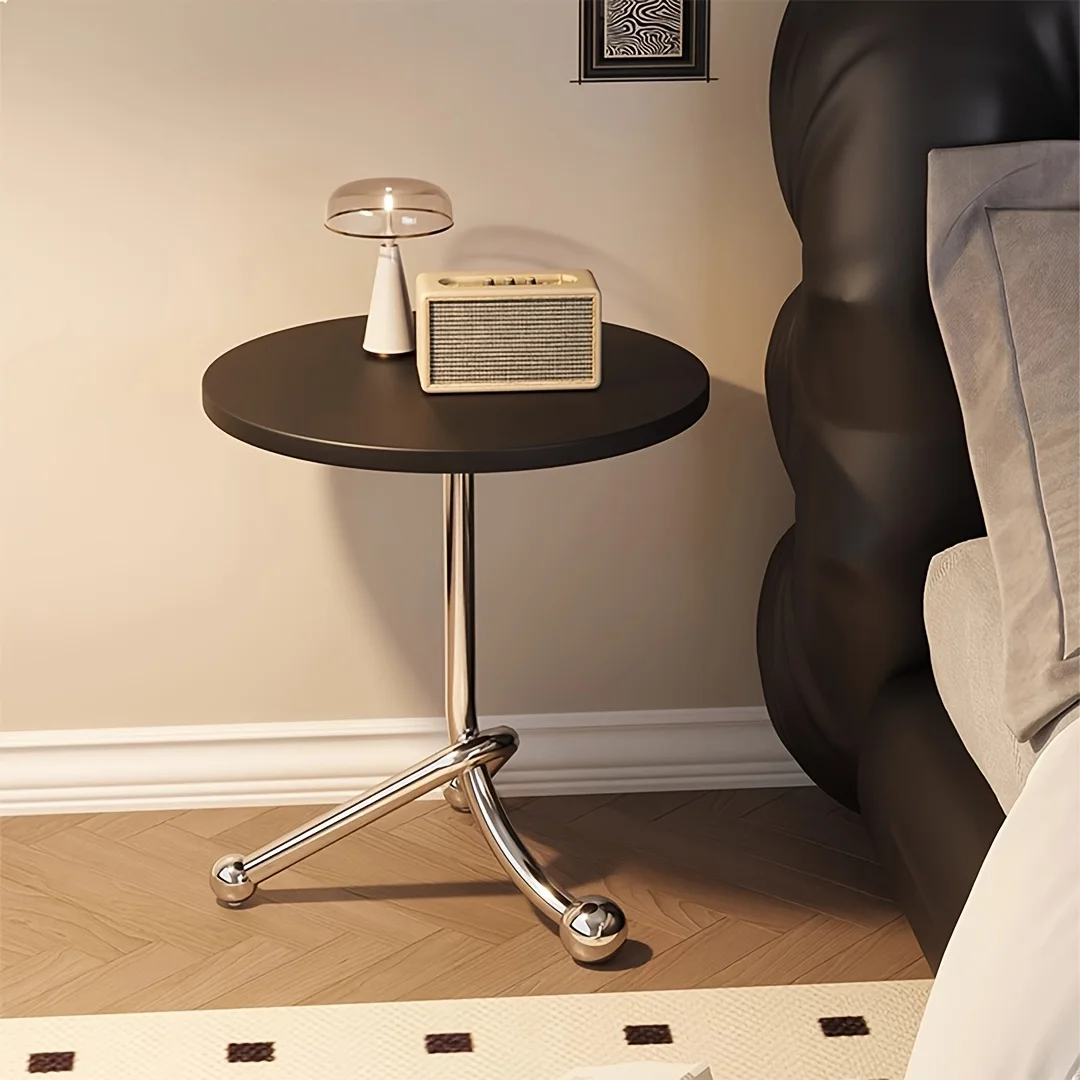 Vintage Round End Table with Metal Legs - Elegant Wooden Side Table for Living Room, Bedroom, or Balcony - Portable Corner Table