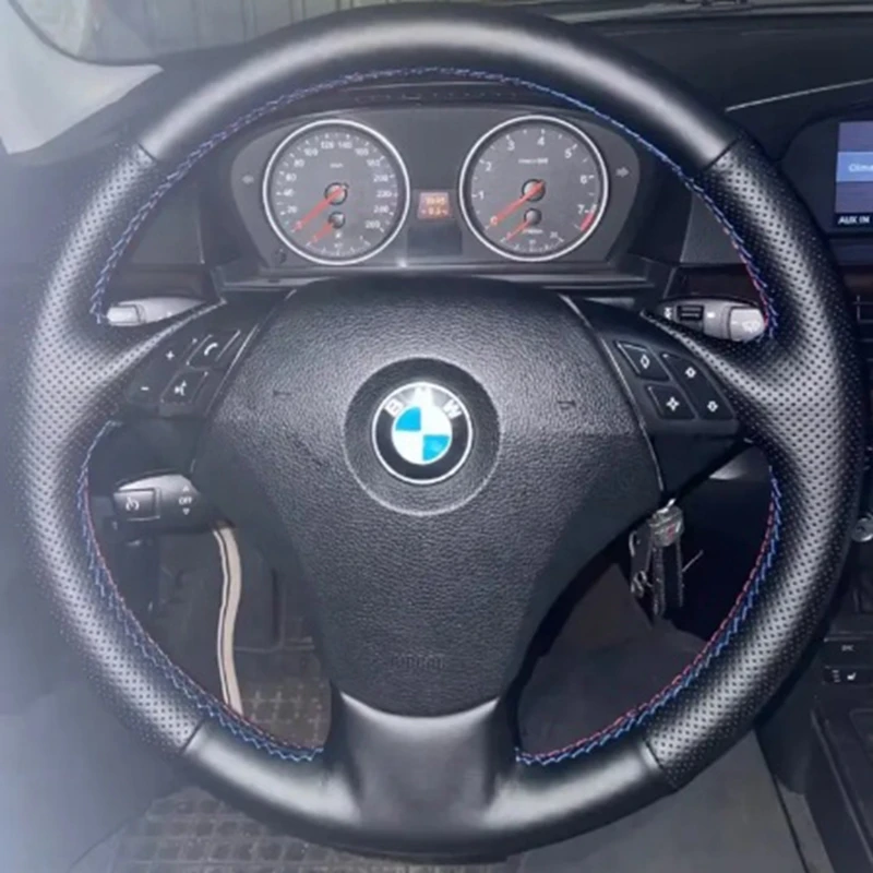 Housse de volant de voiture en cuir Microfibre, cousue à la main, personnalisée, pour BMW E60 523 530 523li 525 520li 535 545i