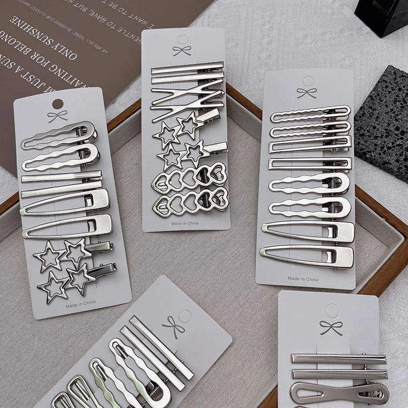 8 stücke Mädchen Haarnadeln Silber Metall Enten schnabel Clip Frauen Haars pangen Seite Pony weibliche Damen Haars pangen Haarschmuck – Detail 1