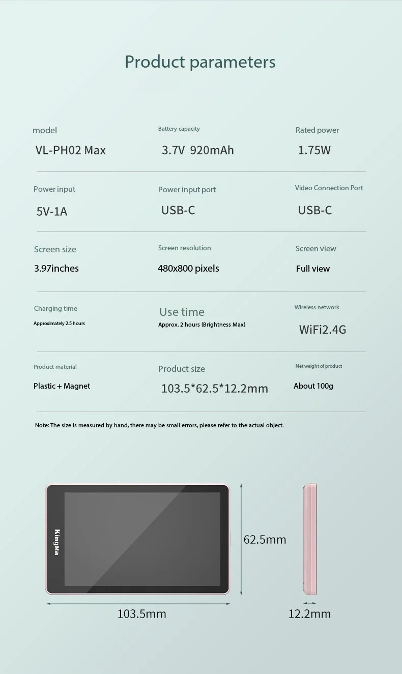 Kingma PH02 Magnetic Phone Vlog Selfie Monitor Screen iPhone 16 15 pro max Android Magsafe Phone Rear Camera mini display portable monitor